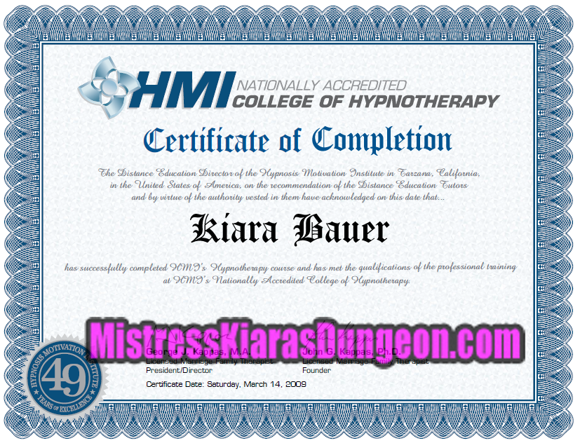 Hypnosis Certified Mistress femdom hypnotist
