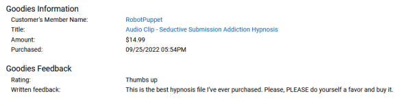 Thumbs up review for hypnosis mind fuck clip by Mistress Kiara