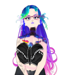 Sexy, punk, tattooed virtual Femdom / 2DFD VTuber Mistress Viara showing off her cleavage