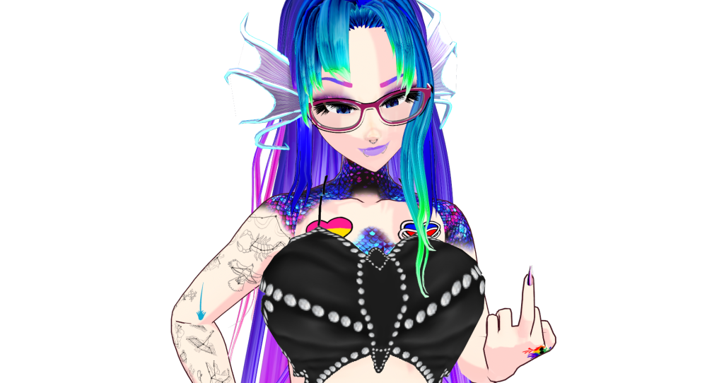 Close up of virtual Femdom / 2DFD VTuber Mistress Viara flipping you off
