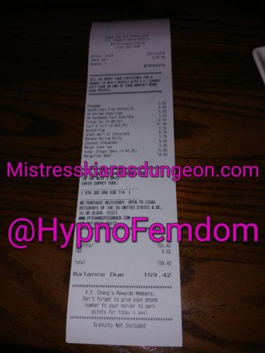 findom Mistress Kiara dinner reimbursement 02.03.2019