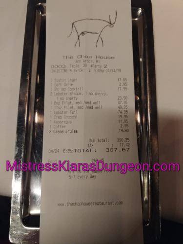 findom Mistress Kiara tribute BIRTHDAY DINNER