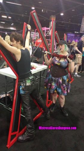 Mistress Kiara Exxxotica expo flogger flogging Saint Andrew's Cross bondage bdsm